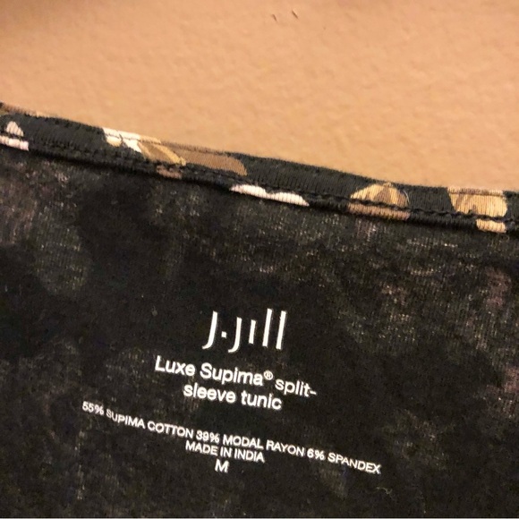 J Jill Luxe Supima Split Long Sleeve Tunic Shirt Floral Black Medium - Picture 4 of 6